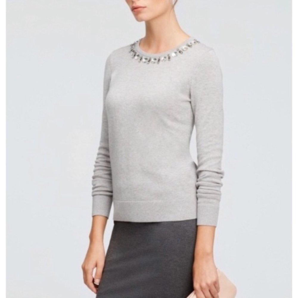 ANN TAYLOR Grey Embellished Long Sleeve Sweater Size XXL